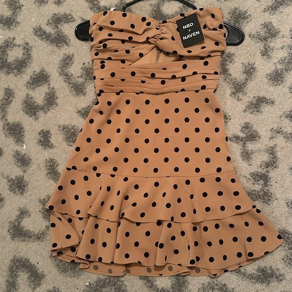 NBD X Naven strapless Lauren nude dress with black polka dots - Picture 4 of 4